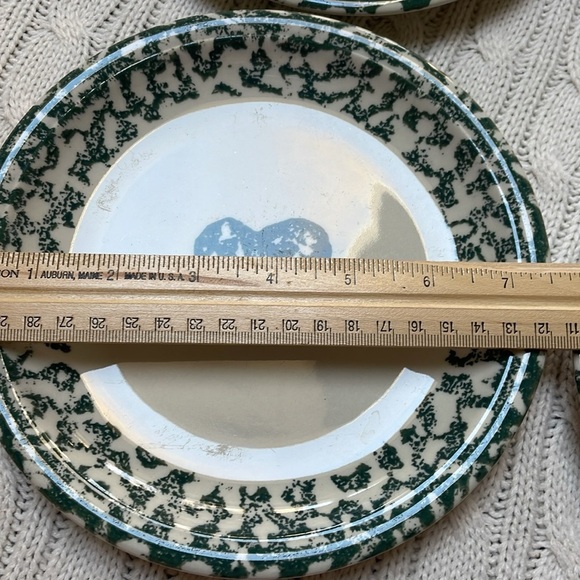 Folk Craft Hearts Dessert plates. Lot of 4 Hunter green and cream 7.5” Primitive - Picture 4 of 7